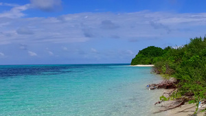 以浅环礁湖和珊瑚礁附近浅沙地背景为依托的宁静岛屿海滩13秒视频