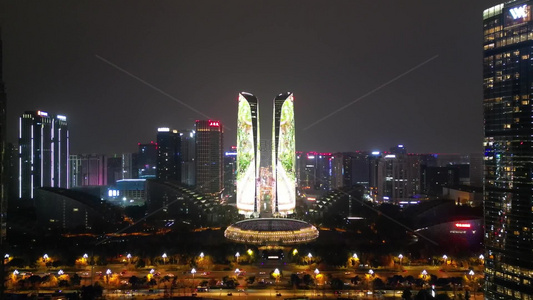 成都双子塔天府国际金融中心夜景视频