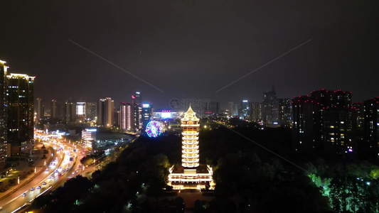 成都塔子山公园九天楼夜景视频