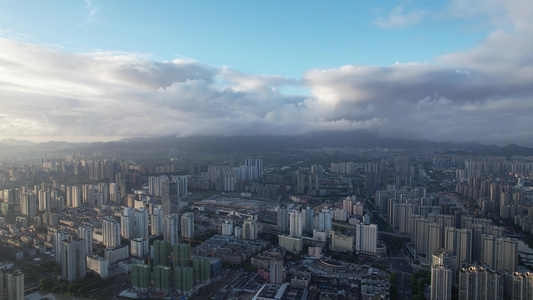 城市清晨云雾缭绕日出温州航拍 视频