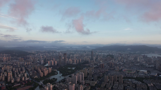城市清晨云雾缭绕日出温州航拍 视频