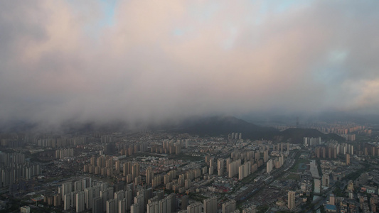 城市清晨云雾缭绕日出温州航拍 视频