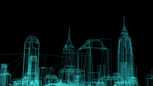 城市电线框架模型动画3D20秒视频