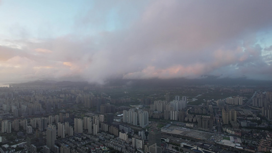 城市清晨云雾缭绕日出温州航拍 视频