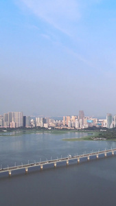 航拍城市风光武汉城中湖沙湖大桥自然风景湖景城市素材武汉城市视频