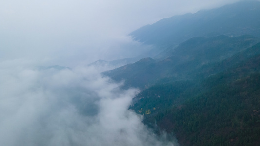 4K航拍延时春雨绵绵大山深处山间云雾缭绕[慢动作]视频