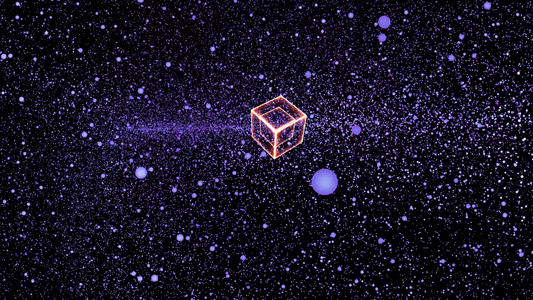 计算机抽象火焰立方体和蓝色粒子巨量数据数字技术在不断视频