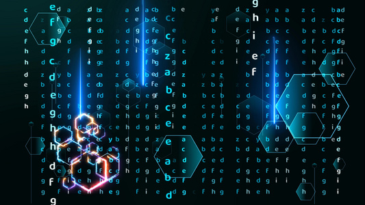 多边形数字技术未来矩阵数字和蓝色激光抽象光效落在黑屏视频