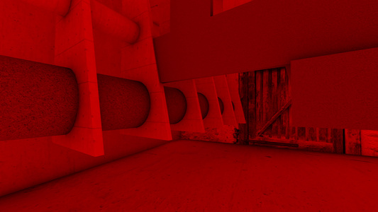 红色3d动画抽象混凝土室内视频