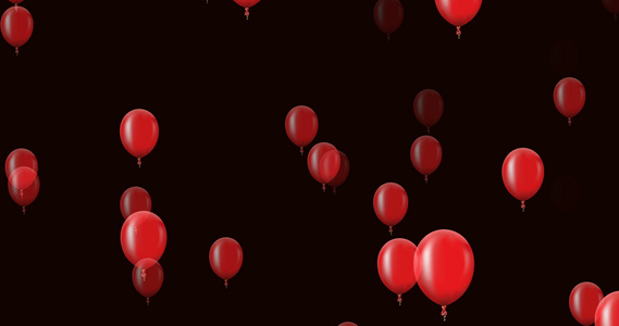 动画在黑暗背景下飞行的红色气球周年或生日快乐视频