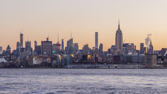 曼哈顿市风景和胡德森河在早上纽约州纽约市美国联合州视频