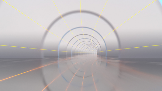 白色隧道有发光线背景3D翻接视频