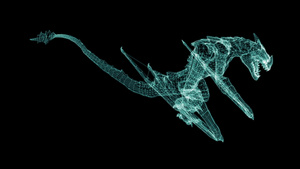 动画电线框龙在黑屏上行走12秒视频