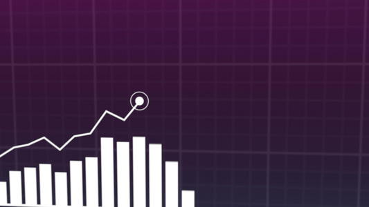 带有向上箭头统计数据报价上升图表的上升蓝色直方图动画视频