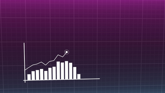 带有向上箭头统计数据报价上升图表的上升蓝色直方图动画视频
