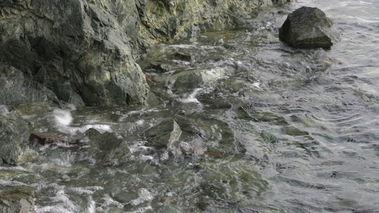 太平洋海浪在高涨潮时冲向岩石海岸而和平洋浪视频