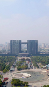 航拍杭州商务楼建筑群高楼建筑视频