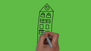 在绿色背景上绘制彩色组合的大型建筑美术作品10秒视频