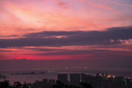 港珠澳大桥朝霞延时视频