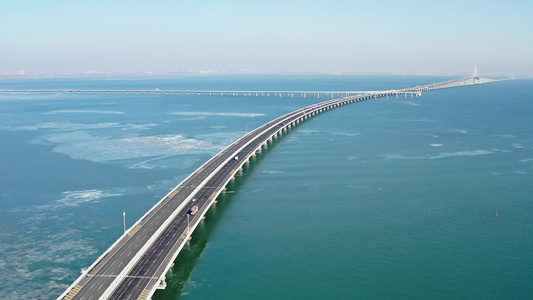 青岛胶州湾大桥冬季风光视频