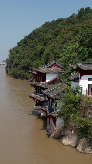 5A长江采石矶文化生态旅游区景点三元洞建筑航拍视频旅游度假49秒视频