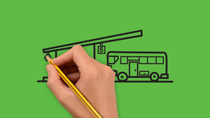 在绿色背景上绘制彩色组合的公共汽车站艺术Busstop10秒视频