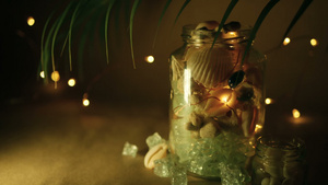 用于家居装饰的热带贝壳玻璃罐用于海滩主题室内装饰的9秒视频