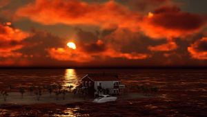 岛上美丽的房子在海中日落时20秒视频