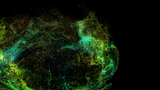 粒子在黑色背景上缓慢飞行3D动画视频
