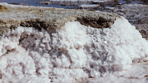 盐湖盐晶体自沉盐覆盖石头干燥湖泊中的高盐度水一个环境22秒视频