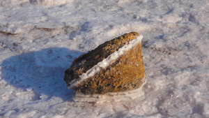 盐湖盐晶体自沉盐覆盖石头干燥湖泊中的高盐度水13秒视频