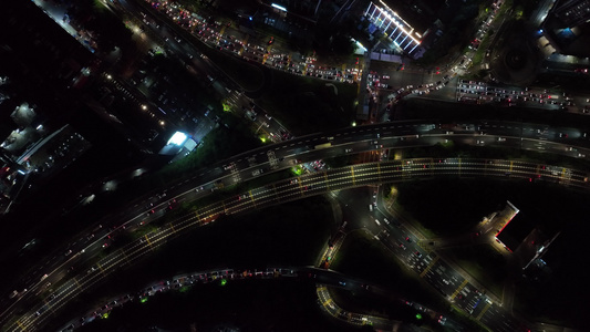 公路车流夜景俯拍视频