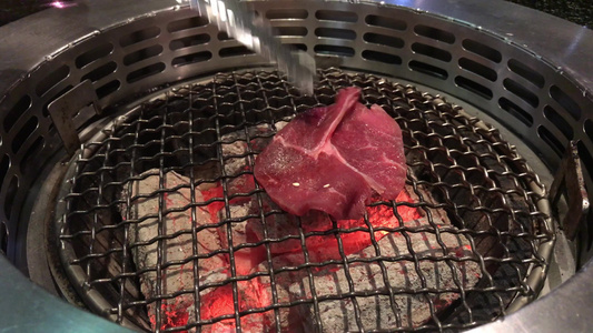 烤肉在炉子上烧烤视频