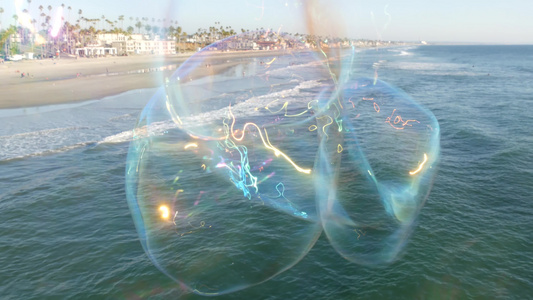加利福尼亚码头上的肥皂泡模糊的夏季无缝环状背景创造性视频