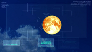 海狸满月的血月在夜空和云层移动与数字分析上移动21秒视频