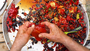 用刀和手用刀洗烤的红辣椒上面第一个人看21秒视频