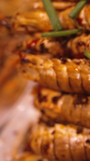 素材慢镜头升格拍摄粤式美食早茶海鲜水产琵琶虾展示慢动作43秒视频