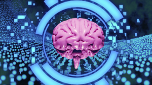 3d使大脑现实化由微粒旋转而成光粉红色有色蓝色抽象16秒视频