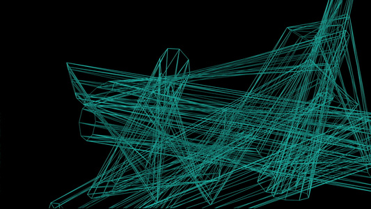 黑色空间的复杂抽象电线框架形状浮点视频