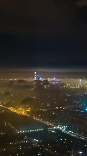 航拍上海陆家嘴三件套平流雾城市夜景cbd大范围移动延时摄影浦东新区10秒视频