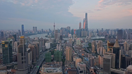 上海城市天际线远眺陆家嘴4K航拍视频