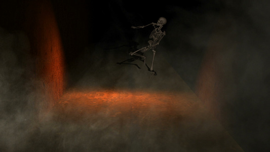 身处暗暗的幽灵空间骨架在那里练习空手道视频