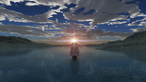 日落时在湖上航行的帆船18秒视频
