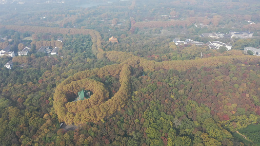 航拍中国江苏南京钟山风景名胜区美龄宫深秋美景视频