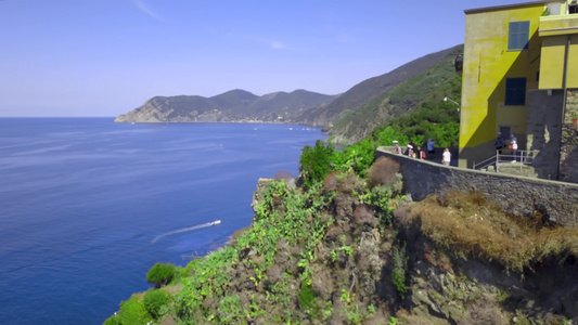 意大利利古里亚地区意大利海岸五渔村航拍视频