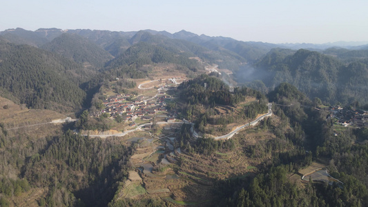 大山丘陵农田梯田农业种植航拍视频