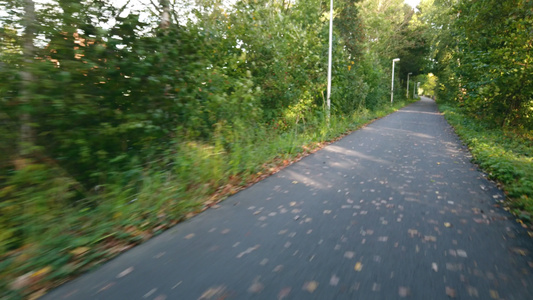 秋天在自行车路上骑自行车视频