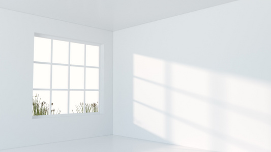 白色空房阳光从窗户传来3D翻接视频