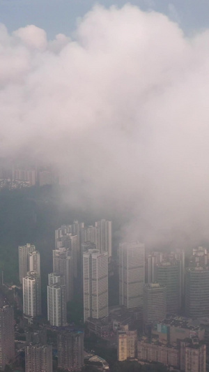 雨后迷雾重庆江北区渝北区云上航拍素材云雾下的重庆山城80秒视频