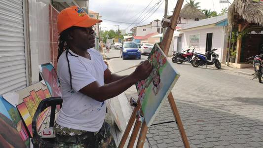 Bayahibe街上的画家艺术家绘画2视频